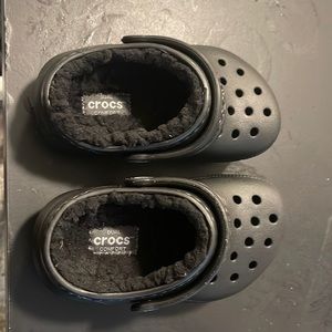 Fuzzy Black Crocs gently used size 6C